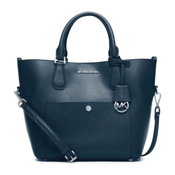 New! MICHAEL KORS Leather Greenwich Large Grab Bag Handbag Crossbody Navy Blue - Picture 4 of 16